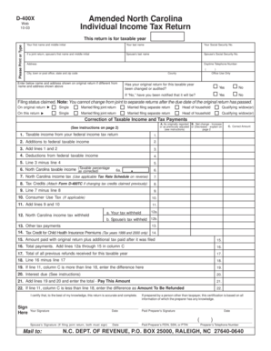 North Carolina D-400X Amended Individual Income Tax Return