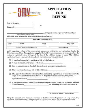 Nebraska Motor Vehicle Refund Application