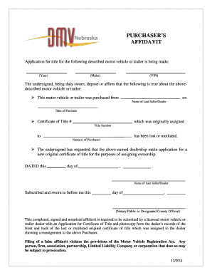 Purchaser’s Affidavit for Motor Vehicle Title