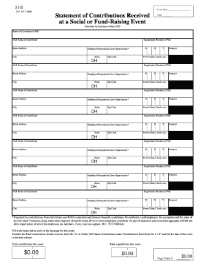 Ohio Statement of Contributions Received at a Social or Fund-Raising Event