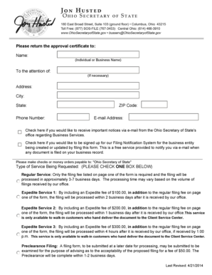 Ohio Certificate of Amendment