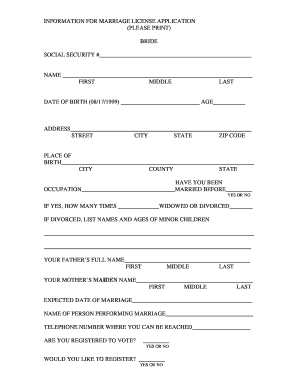 Marriage License Application Form