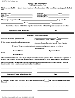MHS Field Trip Permission Form