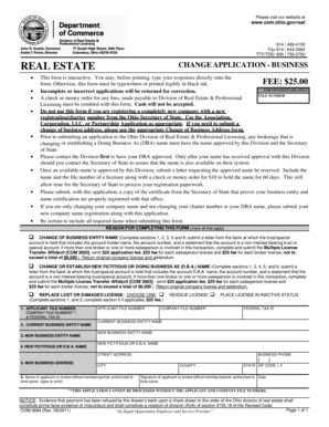 Ohio Real Estate Change Application