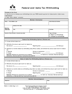 Idaho Federal Tax Withholding Form RS322