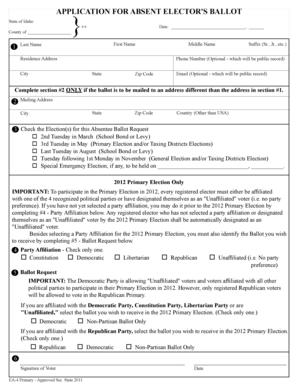 Idaho Absent Elector's Ballot Application