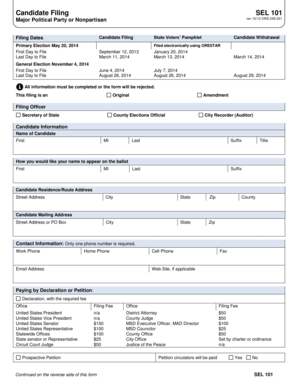 Candidate Filing Form SEL 101