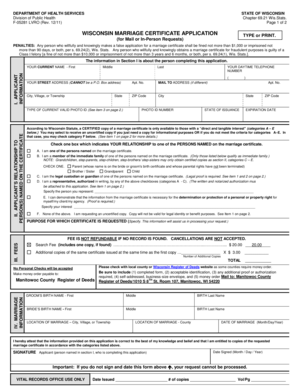Wisconsin Marriage Certificate Application