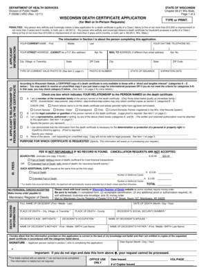 Wisconsin Death Certificate Application