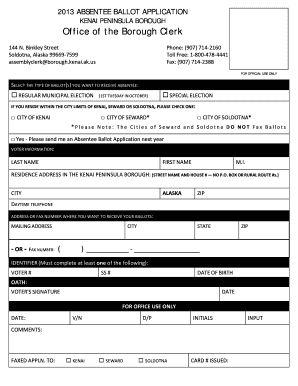 2013 Absentee Ballot Application