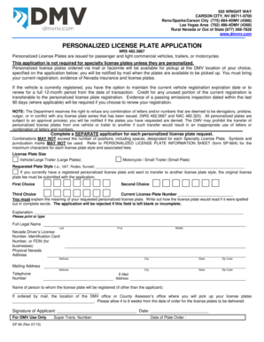 Nevada Personalized License Plate Application