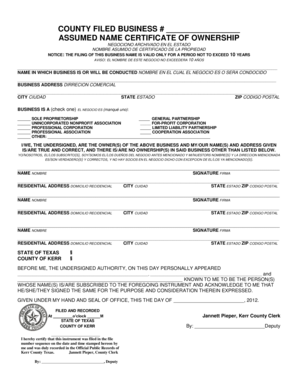 Texas Assumed Name Certificate of Ownership