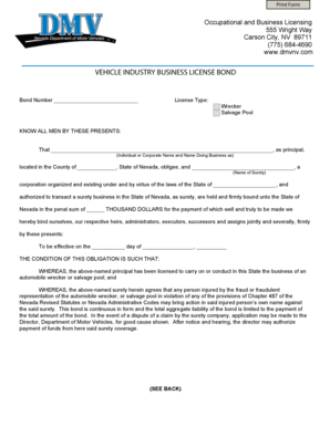 Nevada Vehicle Industry Business License Bond