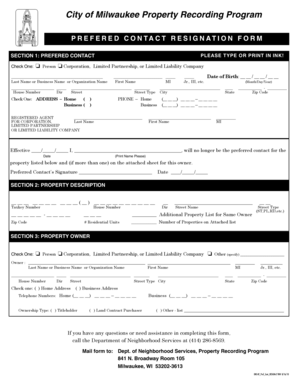 City of Milwaukee Preferred Contact Resignation Form