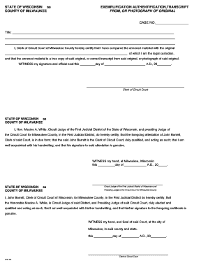Wisconsin Exemplification Authentification Transcript