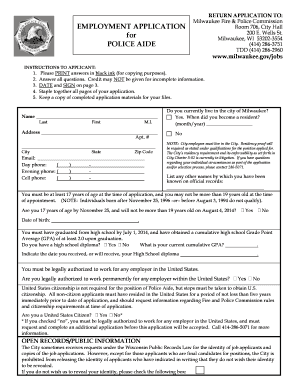 EMPLOYMENT APPLICATION for POLICE AIDE - City of Milwaukee - city milwaukee