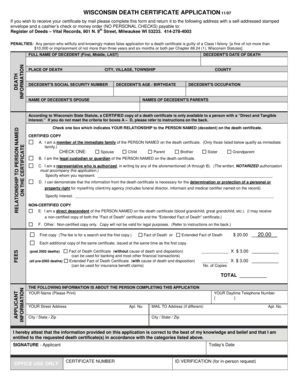 Wisconsin Death Certificate Application