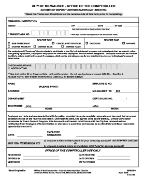 ACH Direct Deposit Authorization Form