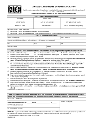 Minnesota Certificate of Death Application