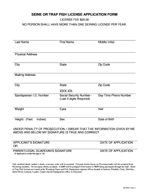 Wyoming Seine or Trap Fish License Application