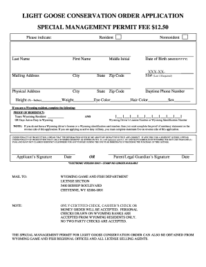 Wyoming Light Goose Conservation Order Application