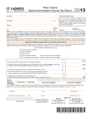 West Virginia Special Nonresident Income Tax Return