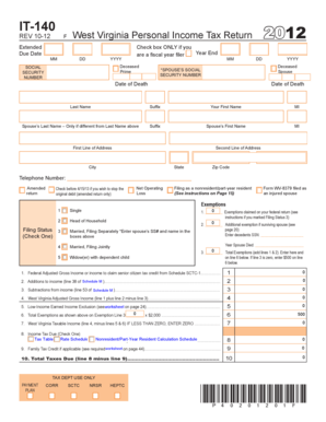 West Virginia Personal Income Tax Return 2012