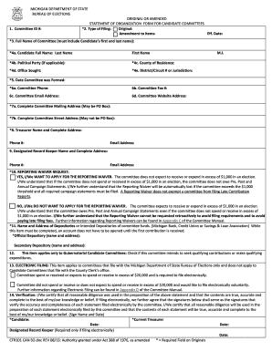 Michigan Candidate Committee Organization Form