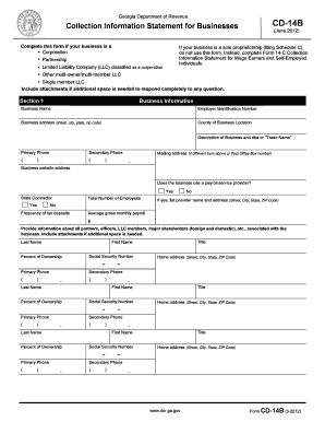 Georgia Business Collection Information Statement CD-14B