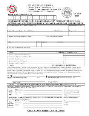 Exercise chart - TSD Georgia Fiduciary Income Tax Declaration for Electronic Filing. 8453F - etax dor ga