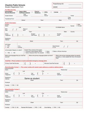Cheshire Public Schools Student Registration Form