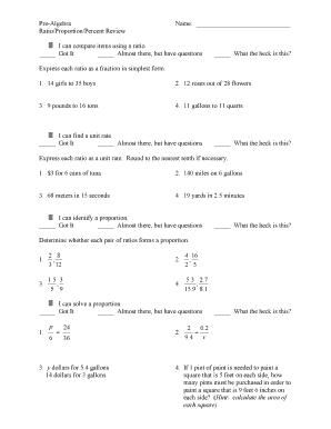 Pre-Algebra Ratio Proportion Percent Review