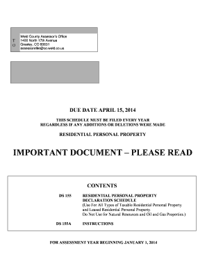 Colorado Residential Personal Property Declaration Schedule