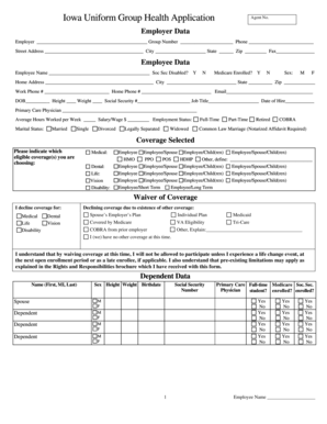 Iowa Uniform Group Health Application