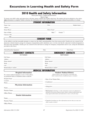 Excursions in Learning Health and Safety Form