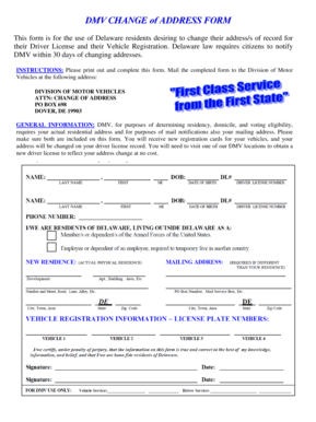 Delaware Driver License and Vehicle Registration Address Change Form