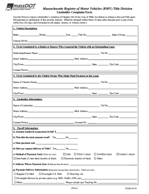 Massachusetts Lienholder Complaint Form