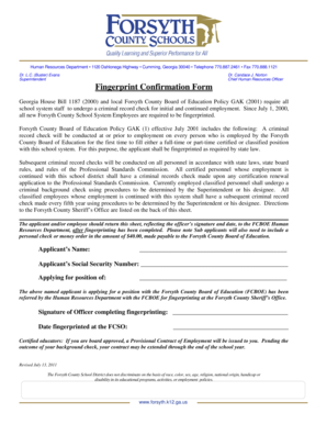 Forsyth County Employee Fingerprint Confirmation Form