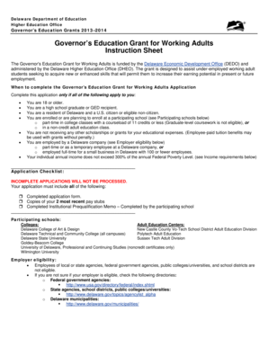 Governor’s Education Grant for Working Adults Application