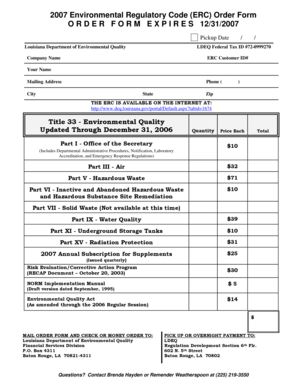 2007 Louisiana Environmental Regulatory Code Order Form