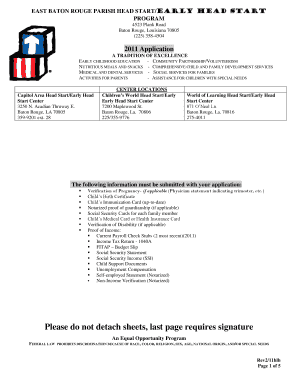 Head Start Program Application