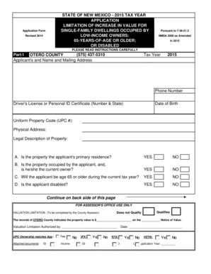 New Mexico Value Freeze Application