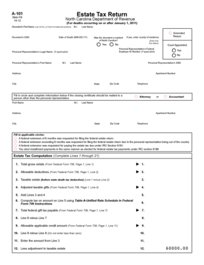 North Carolina Estate Tax Return Form A-101