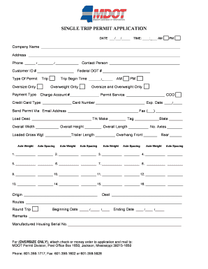 Single Trip Permit Application
