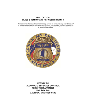 Class 3 Temporary Retailer’s Permit Application