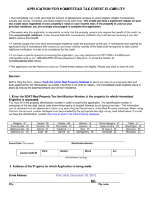 Maryland Homestead Tax Credit Application