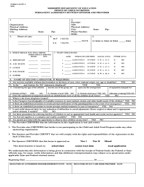Mississippi CACFP Sponsor Provider Agreement