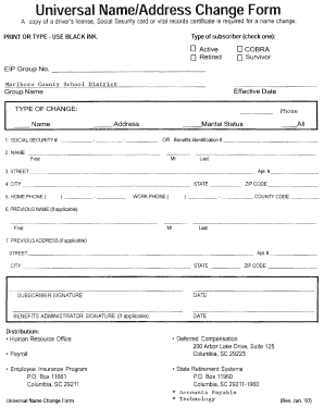 Ssn name change form - Universal Name/Address Change Form - Marlboro County School ...