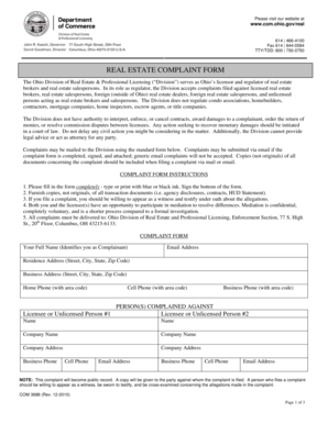 Ohio Real Estate Complaint Form