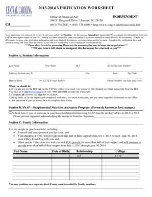 2013-2014 Verification Worksheet
